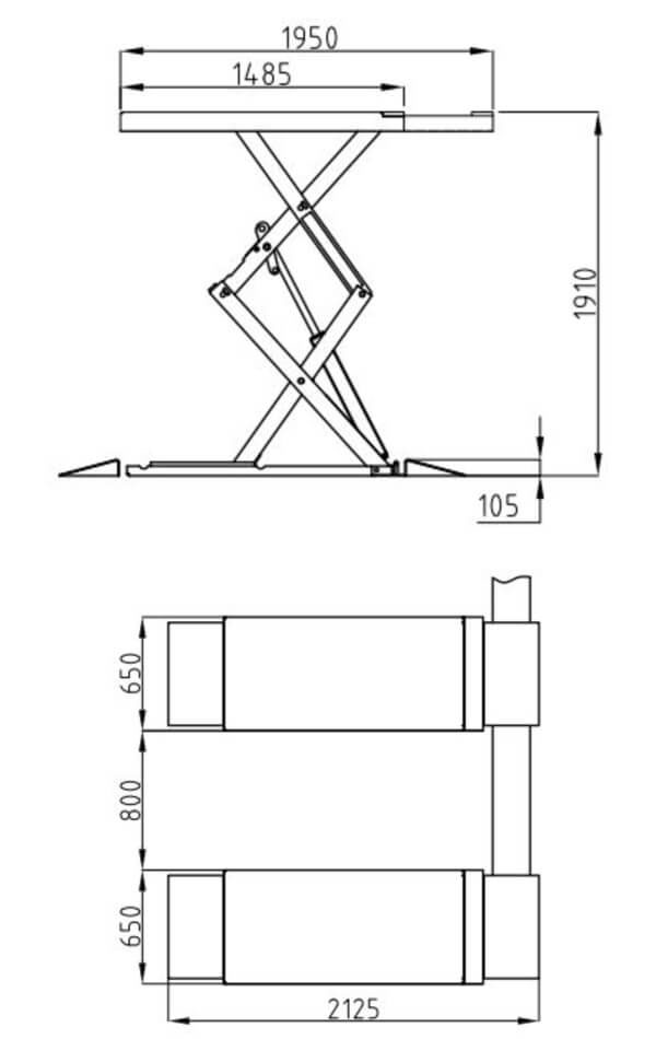 EVO II saxlift – 3 T – 1485-1950 mm Løfteplatform