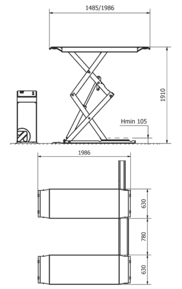 EVO III R saxlift – 3 T – 1485-1950 mm løfteplatform