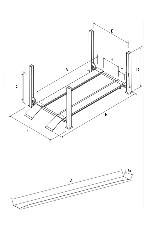 4 søjlet autolift – 5 T – 5700 mm kørebane